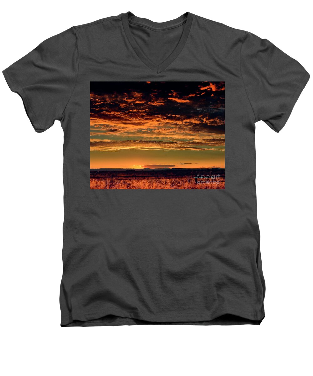 Fuji Men's V-Neck T-Shirt featuring the photograph Summer Sunset by Charles Muhle