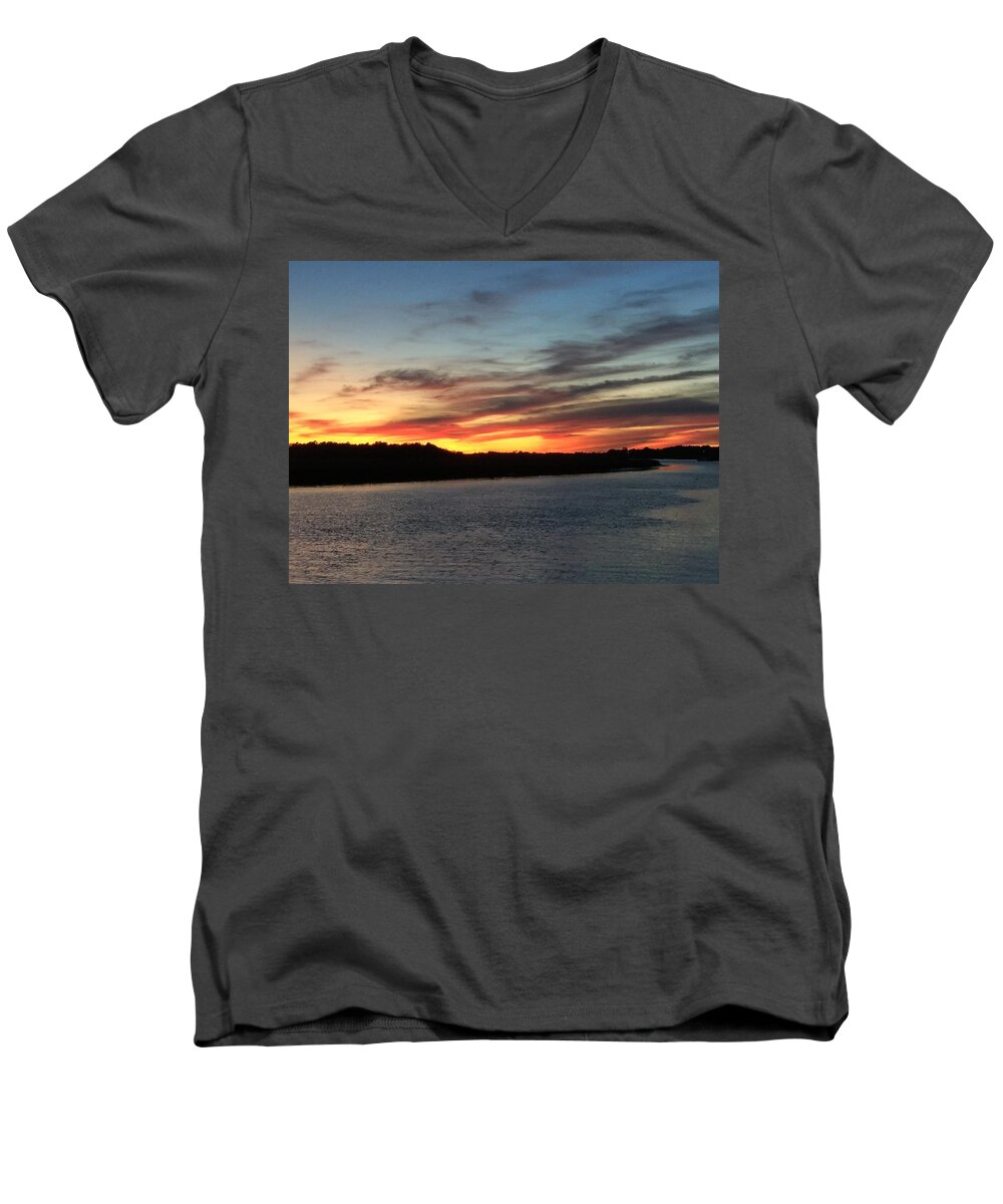 Sunset Water Landscape Men's V-Neck T-Shirt featuring the photograph Sunset by Will Burlingham