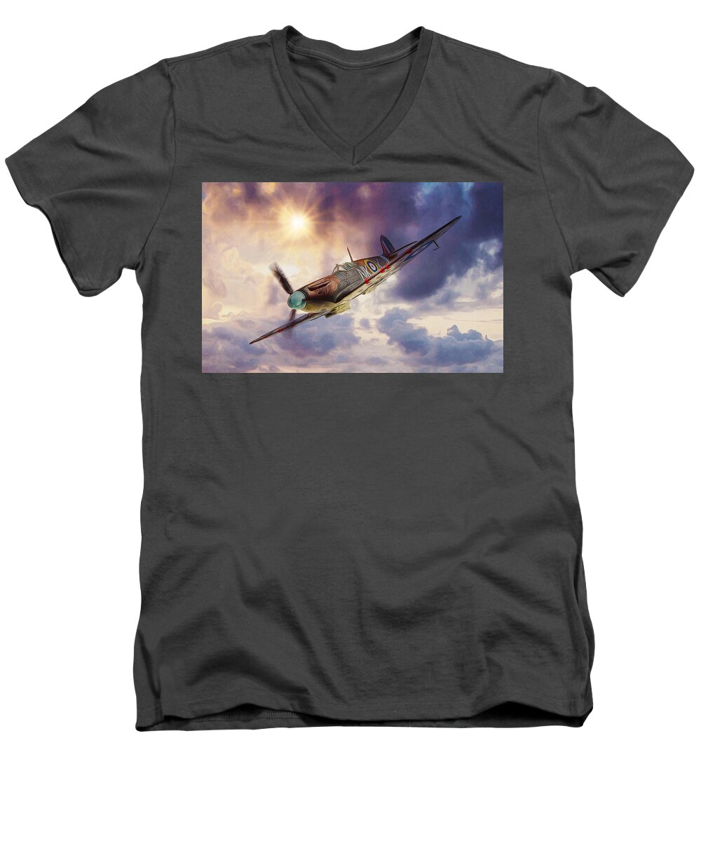 Spitfire Men's V-Neck T-Shirt featuring the digital art Supermarine Spitfire by Ian Mitchell