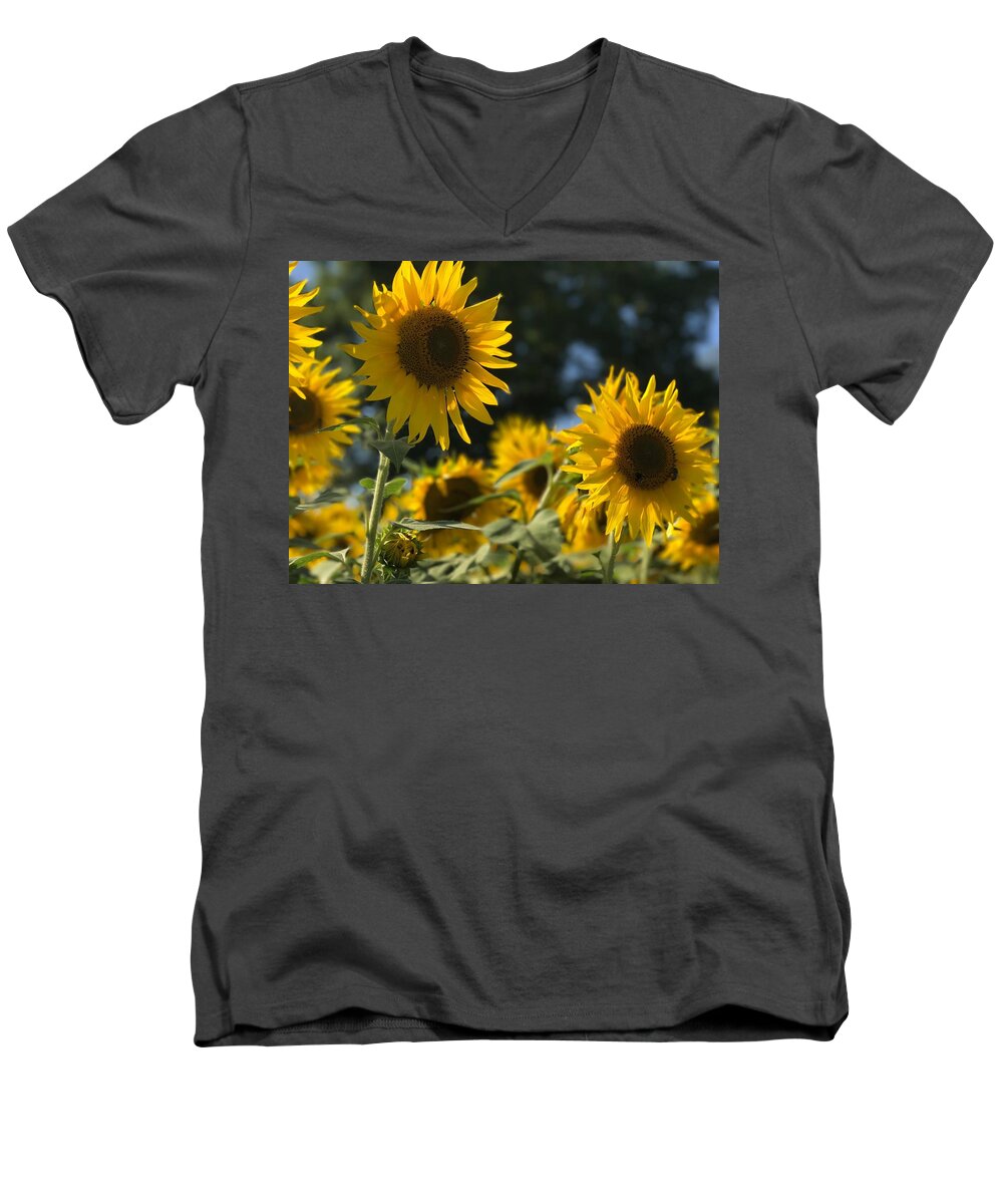 Sunflowers Men's V-Neck T-Shirt featuring the photograph Sweet Sunflowers by Lora J Wilson