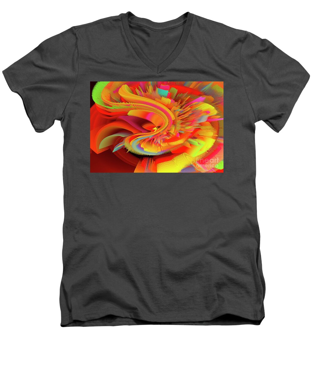 Aurora Borealis Men's V-Neck T-Shirt featuring the mixed media A Flower In Rainbow Colors Or A Rainbow In The Shape Of A Flower 15 by Elena Gantchikova