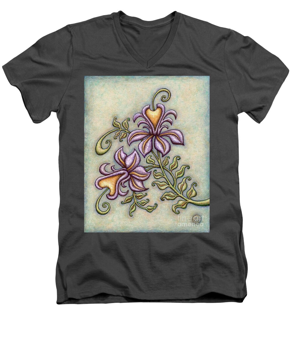 Floral Men's V-Neck T-Shirt featuring the painting Tapestry Flower 8 by Amy E Fraser