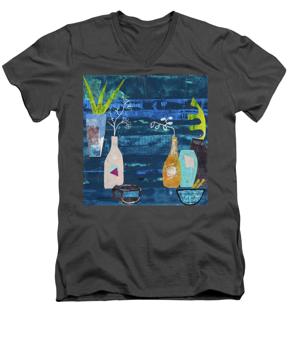 Tea Men's V-Neck T-Shirt featuring the mixed media Take Tea and See One by Julia Malakoff