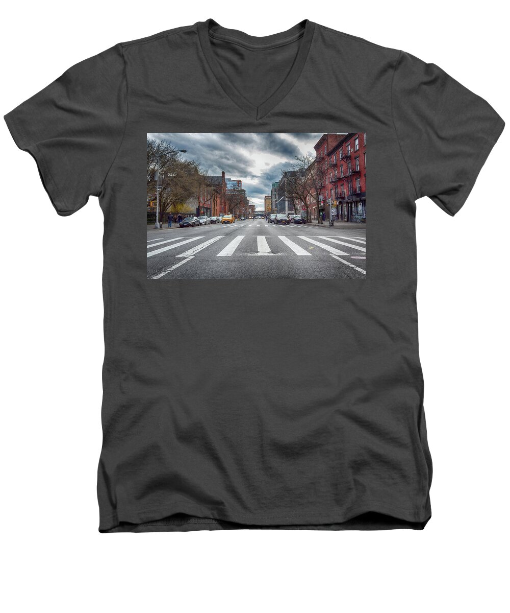  Men's V-Neck T-Shirt featuring the photograph Tenth Avenue Freeze Out by Alison Frank
