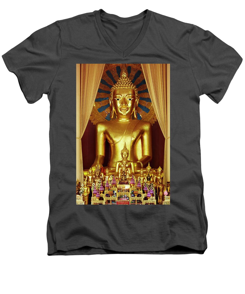 Estock Men's V-Neck T-Shirt featuring the digital art Thailand, Thailand Northern, Chiang Mai, Gulf Of Siam, Gulf Of Thailand, Wat Phra Singh Temple by Richard Taylor