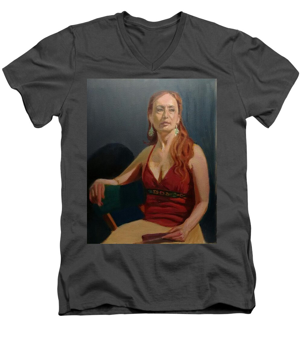 Portrait Men's V-Neck T-Shirt featuring the painting The Dancer by Nicolas Bouteneff