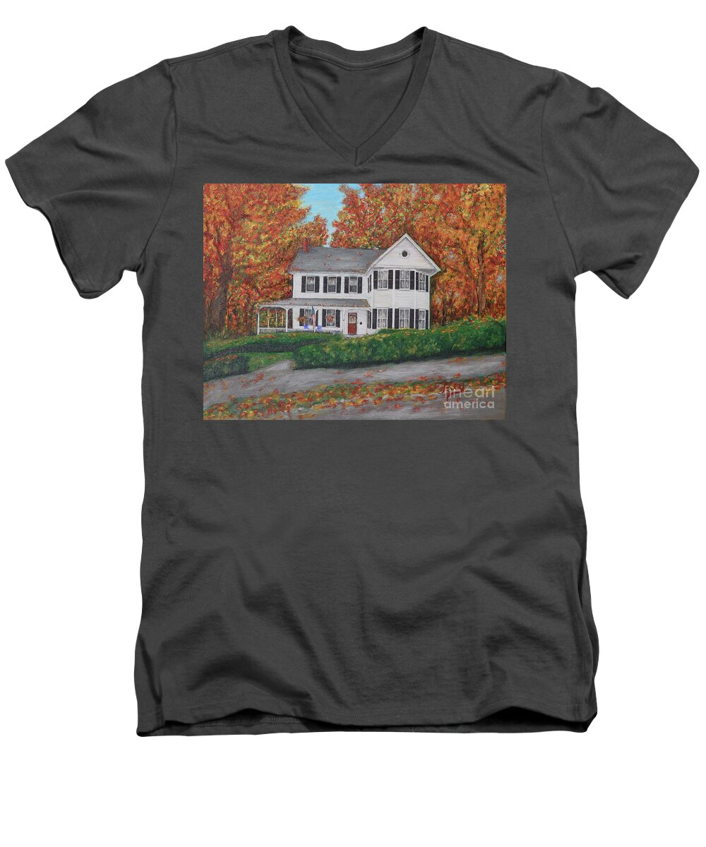 House Men's V-Neck T-Shirt featuring the painting The H-A House in Autumn by Aicy Karbstein