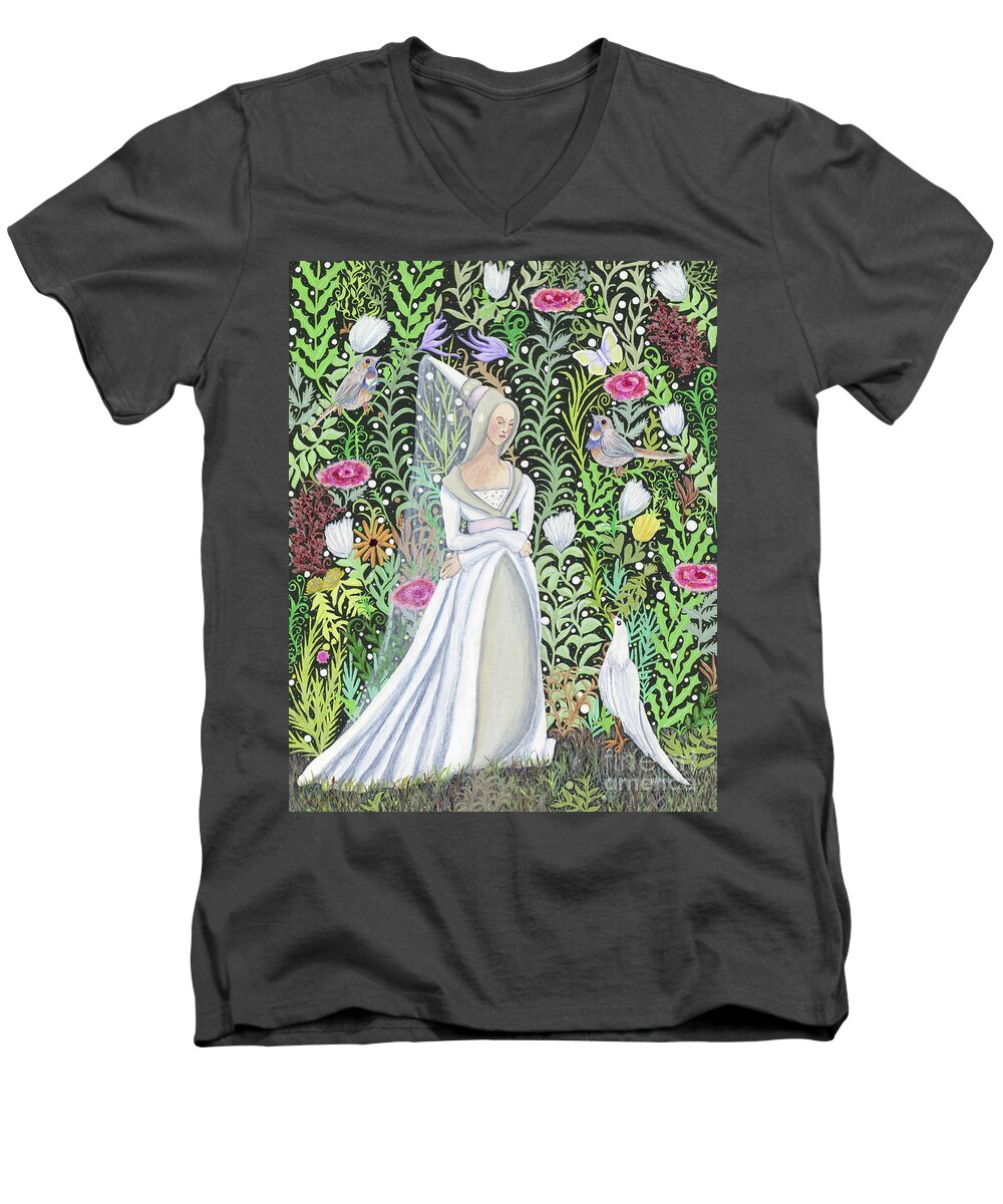 Lise Winne Men's V-Neck T-Shirt featuring the painting The Lady Vanity Takes a Break From Mirroring to Dream of an Unusual Garden by Lise Winne
