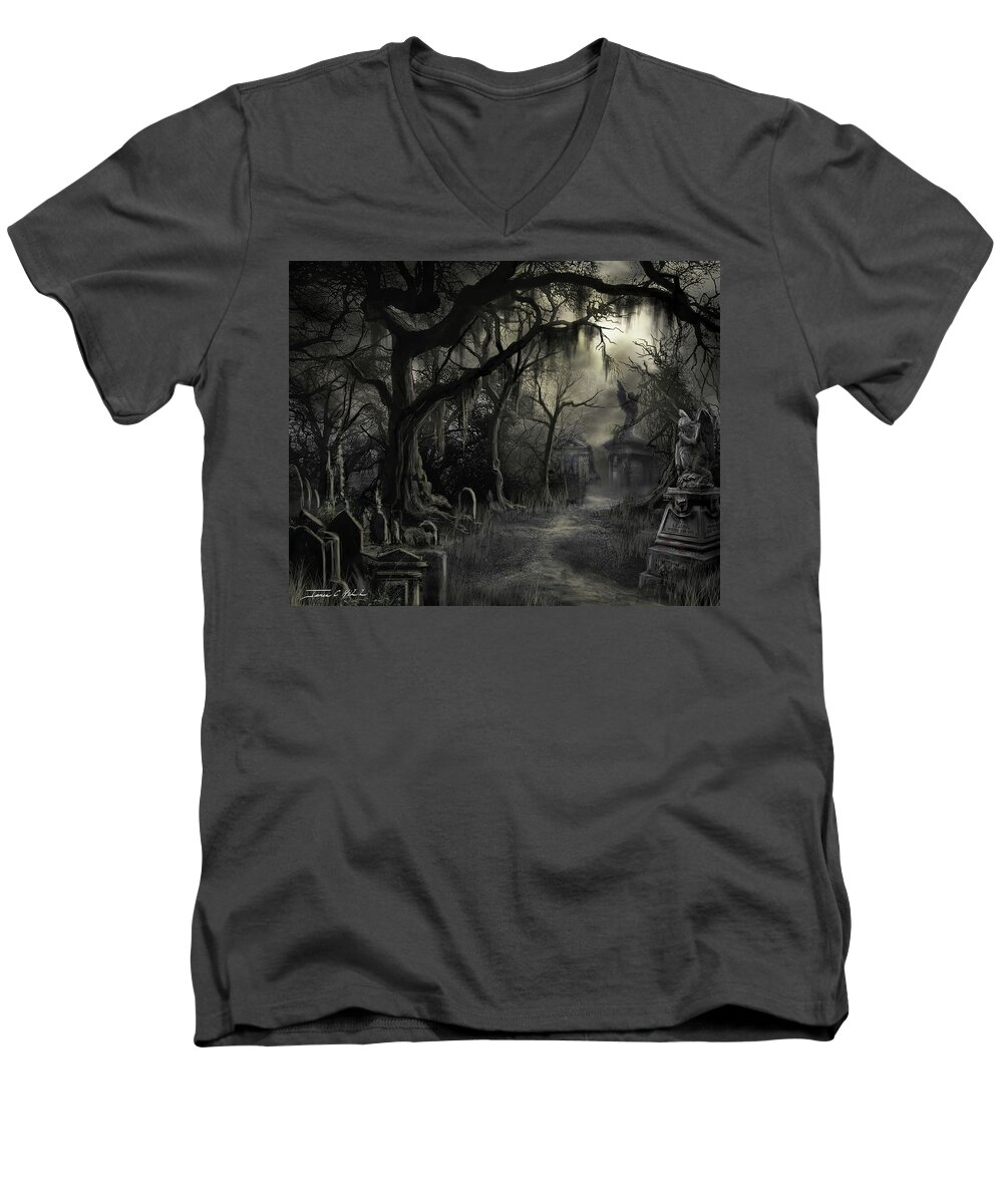 Cemetery Men's V-Neck T-Shirt featuring the painting The Lost Cemetery by James Hill
