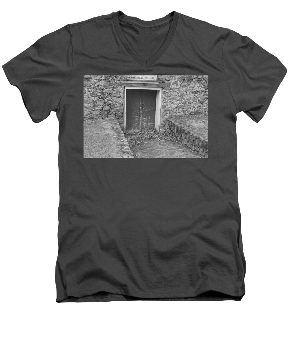 Waterloo Village Men's V-Neck T-Shirt featuring the photograph The Mill Door - Waterloo Village by Christopher Lotito