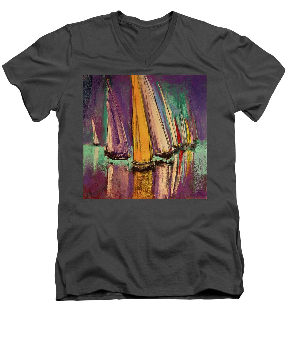 The Race Men's V-Neck T-Shirt featuring the pastel The Race by David Patterson