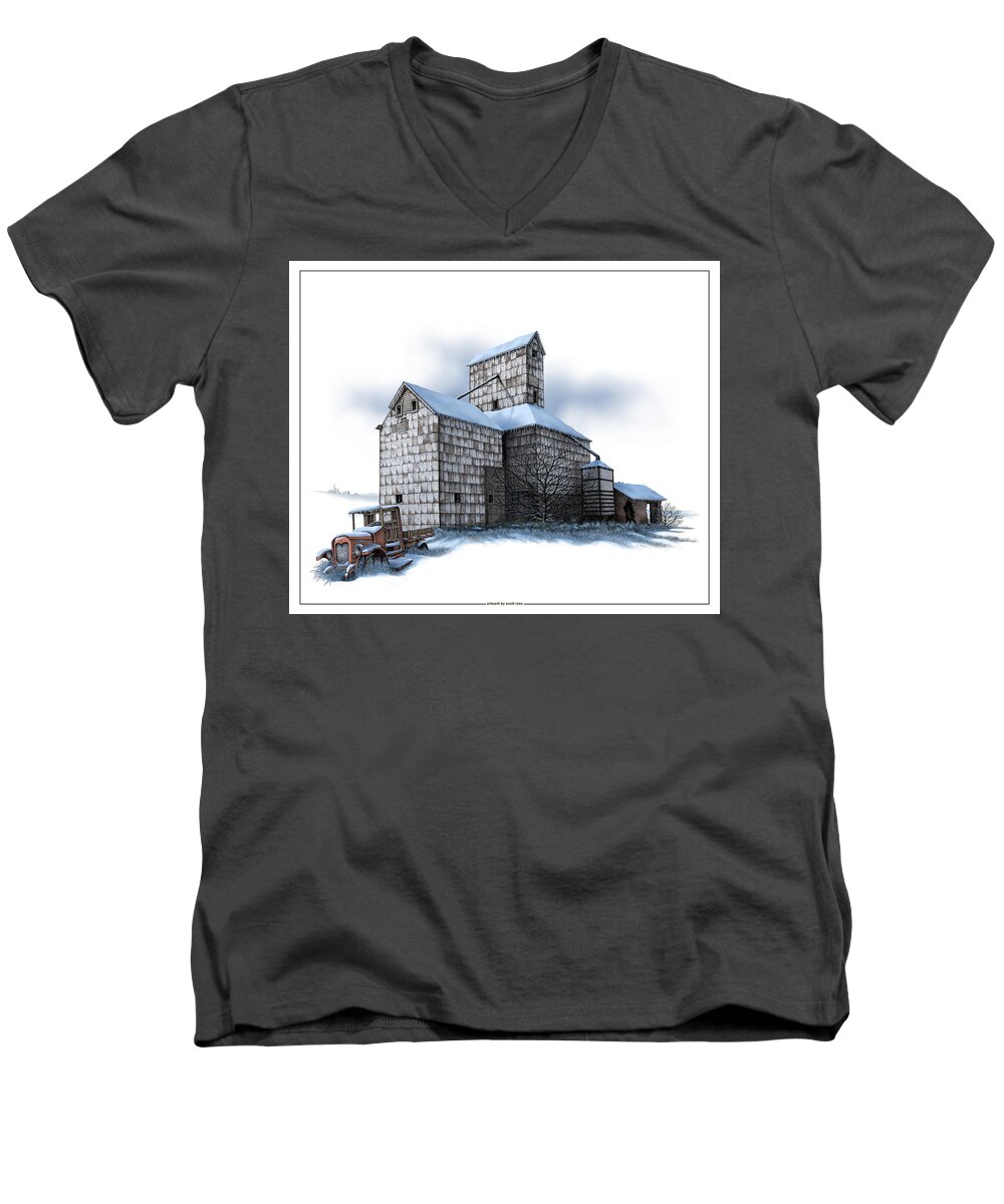 History Men's V-Neck T-Shirt featuring the digital art The Ross Elevator Winter by Scott Ross
