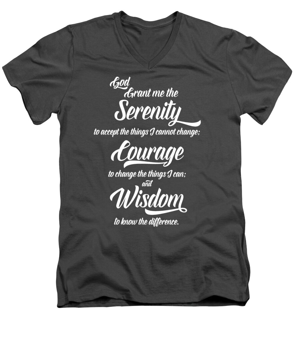 Serenity Prayer Men's V-Neck T-Shirt featuring the digital art The Serenity Prayer - Antique Parchment Vertical by Ginny Gaura