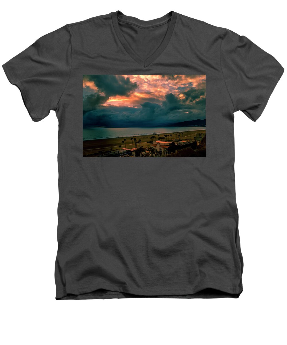 Malibu Sunset Men's V-Neck T-Shirt featuring the photograph The Storm Moves On by Gene Parks