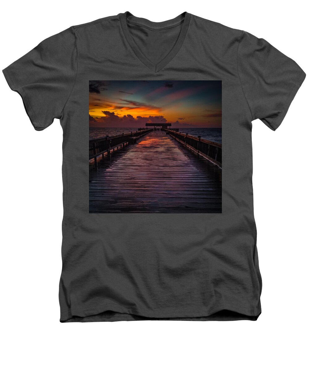 Dm Photography Men's V-Neck T-Shirt featuring the photograph There's a Beautiful View of the End of the World from the Pier by Danny Mongosa