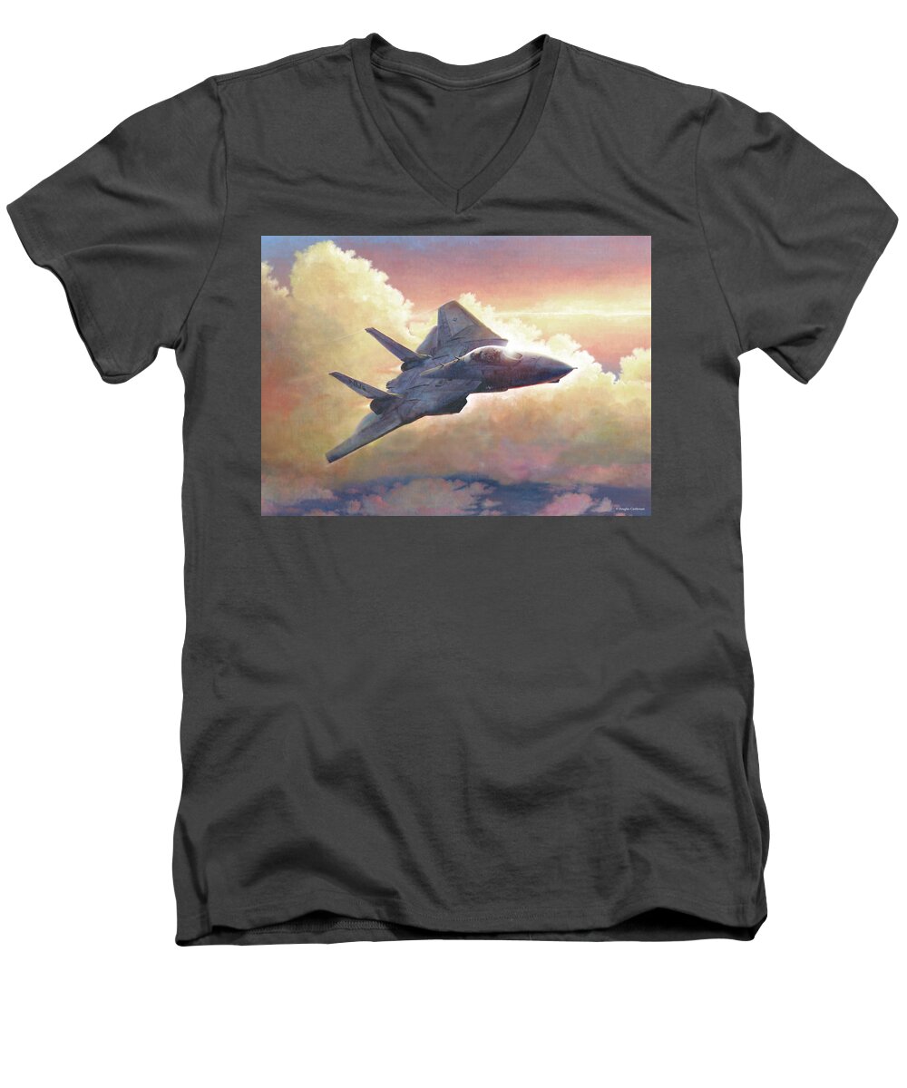 Aviation Men's V-Neck T-Shirt featuring the painting Tomcat by Douglas Castleman