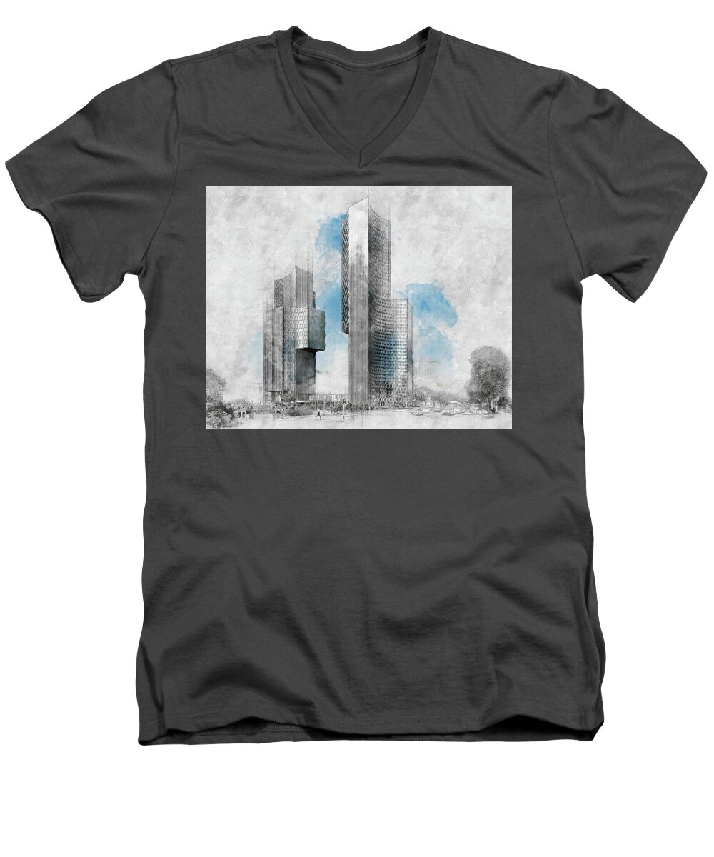 Architecture Men's V-Neck T-Shirt featuring the digital art Towers by Rob Smith's
