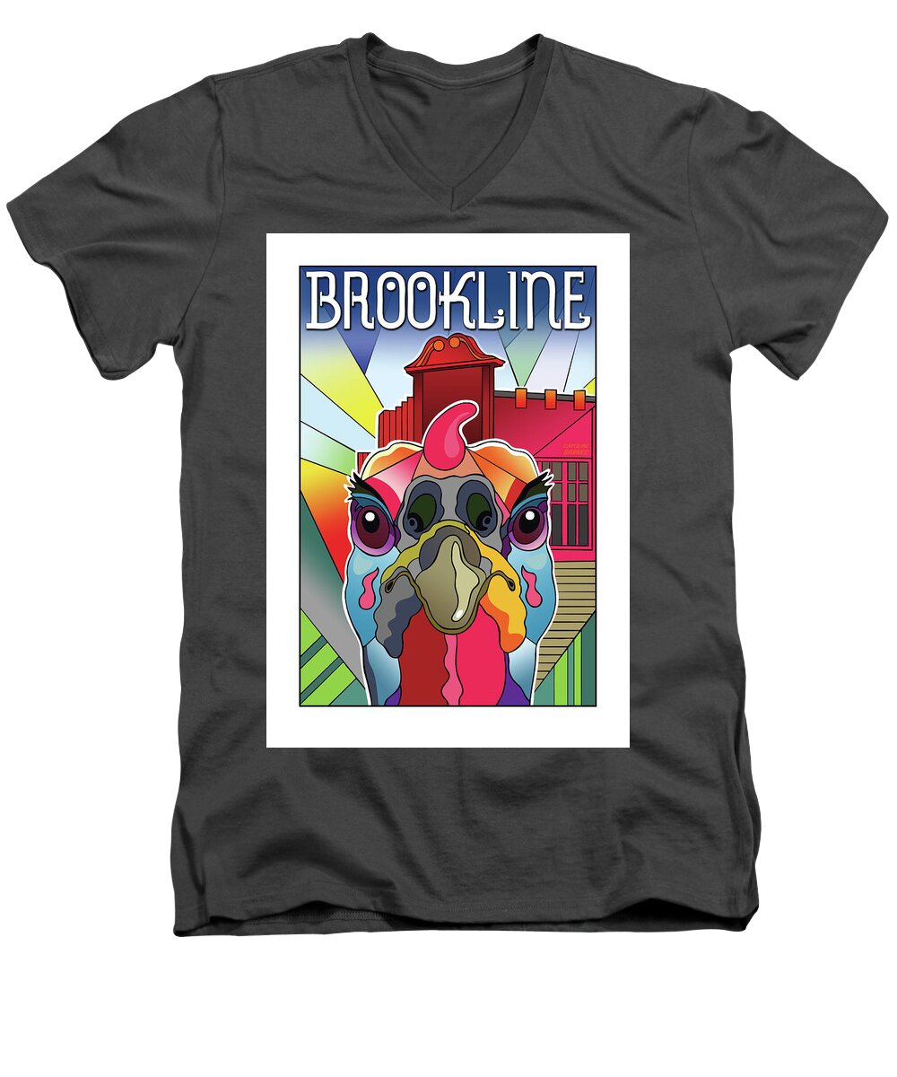 Brookline Men's V-Neck T-Shirt featuring the digital art Turkeypalooza by Caroline Barnes