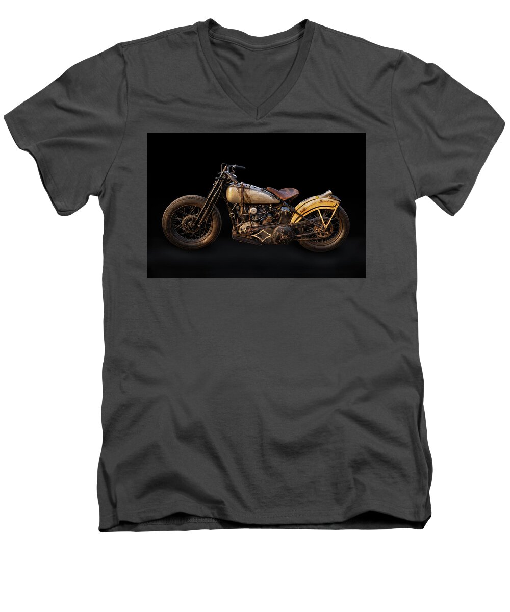 Twin Cam Men's V-Neck T-Shirt featuring the photograph Twin Cam Harley Racer by Andy Romanoff