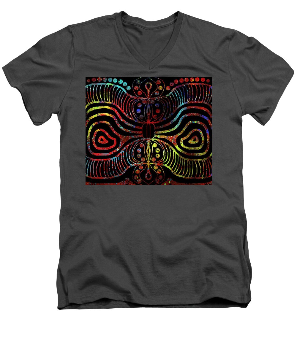Modern Abstract Men's V-Neck T-Shirt featuring the drawing Under the Sea digital Patterns of Life by Joan Stratton