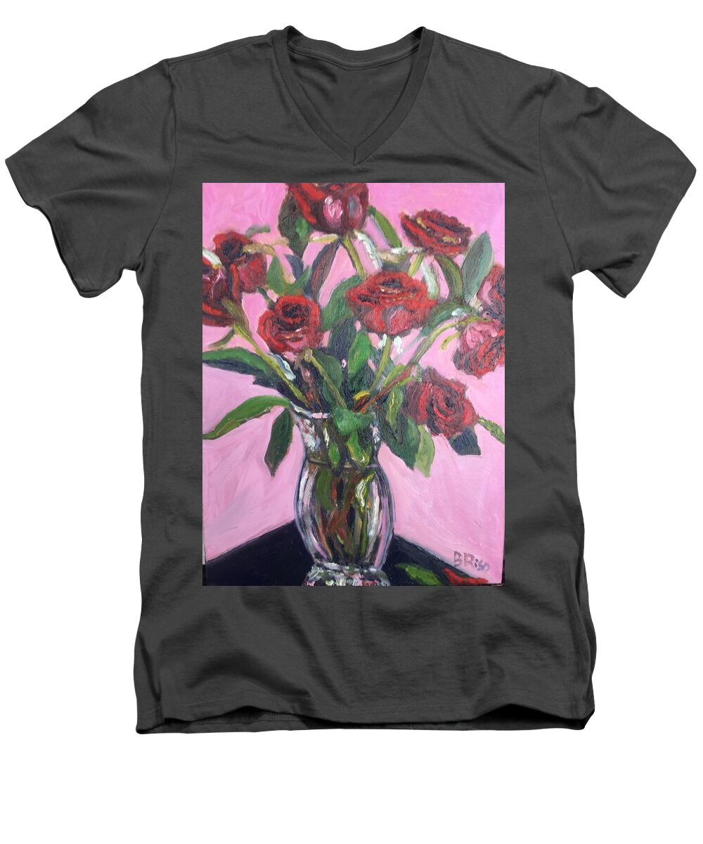 Roses. Still Life Men's V-Neck T-Shirt featuring the painting Valentine Roses by Beth Riso