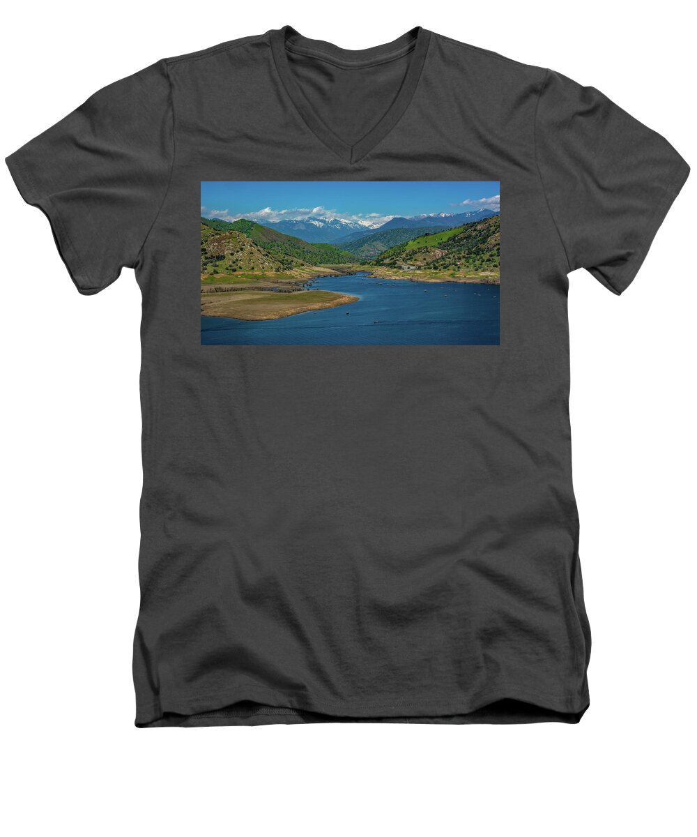 California Men's V-Neck T-Shirt featuring the photograph Lake Kaweah by Marcy Wielfaert