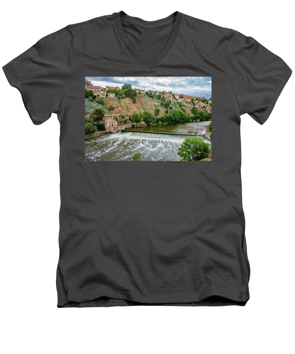 Iberian Peninsula Men's V-Neck T-Shirt featuring the photograph View Over the Tagus River by Marcy Wielfaert