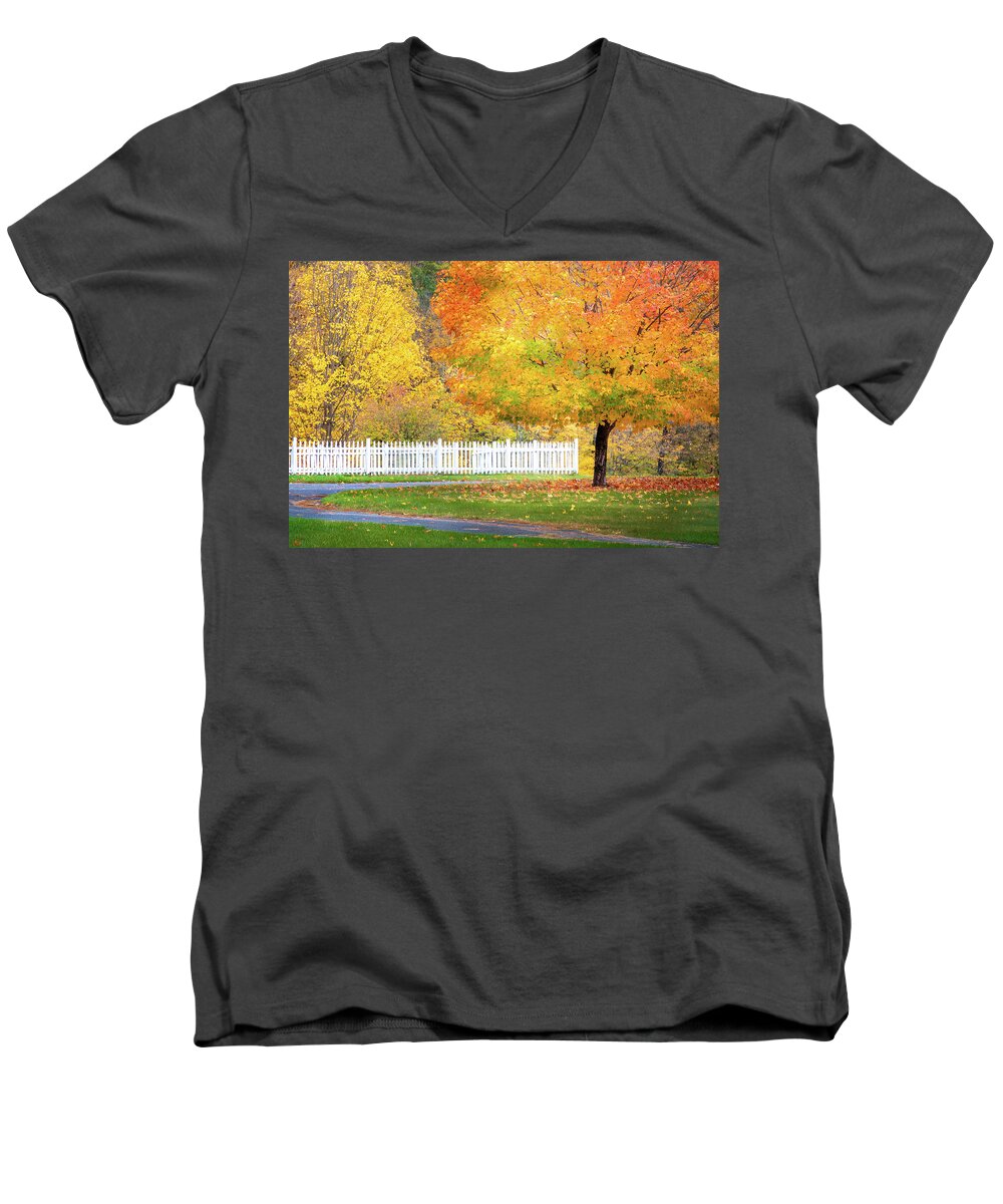 2019 Men's V-Neck T-Shirt featuring the photograph White Picked Fence by Rob Smith's