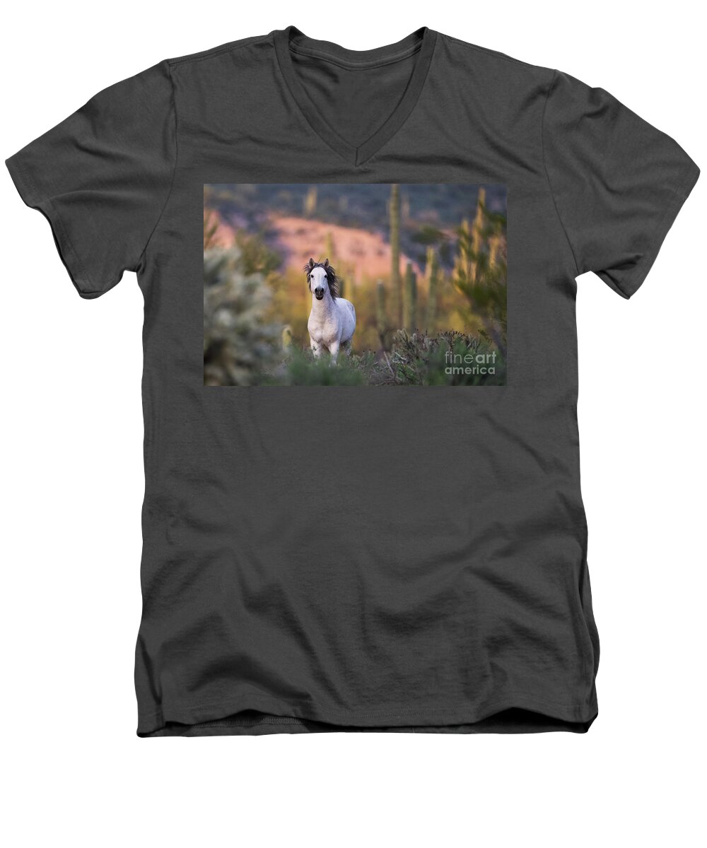 Stallion Men's V-Neck T-Shirt featuring the photograph White Stallion by Shannon Hastings