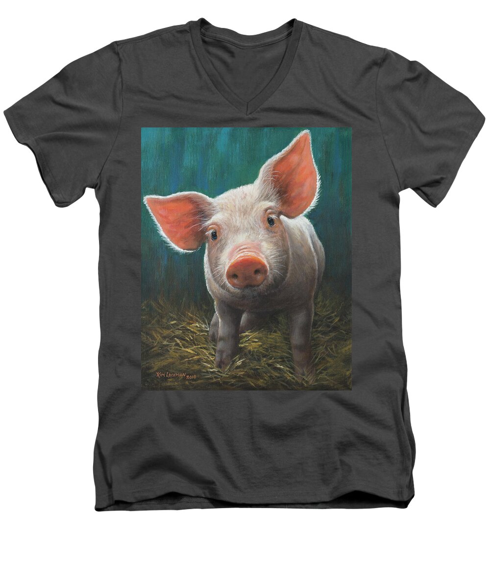 Pig Men's V-Neck T-Shirt featuring the painting Wilbur by Kim Lockman