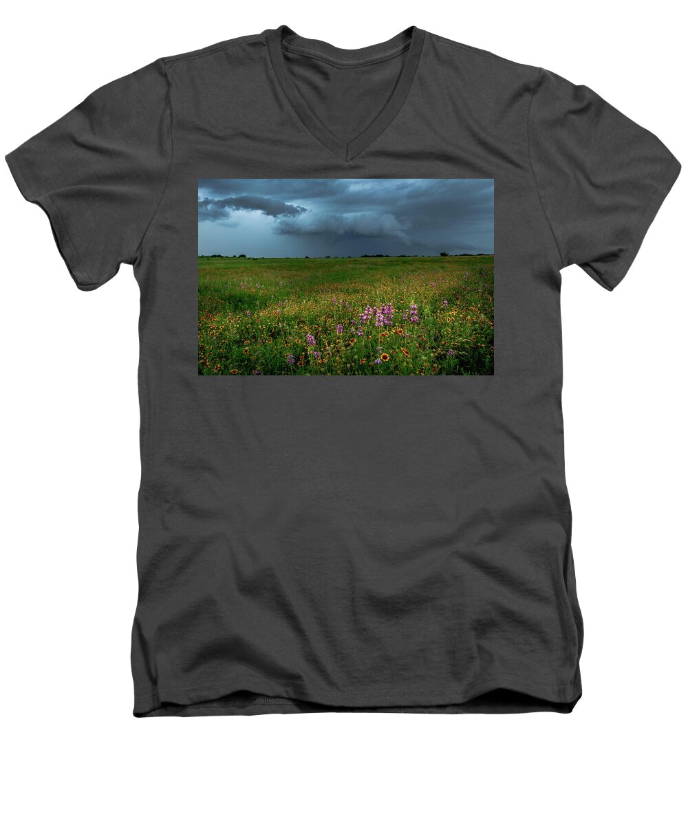 Texas Wildflowers Men's V-Neck T-Shirt featuring the photograph Wildflower Storm by Johnny Boyd