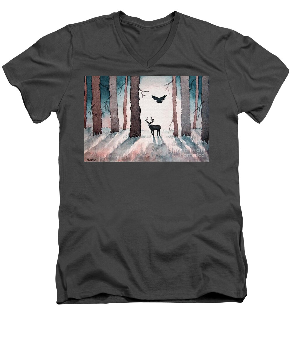 Winter Men's V-Neck T-Shirt featuring the painting Winter Duo by Rebecca Davis