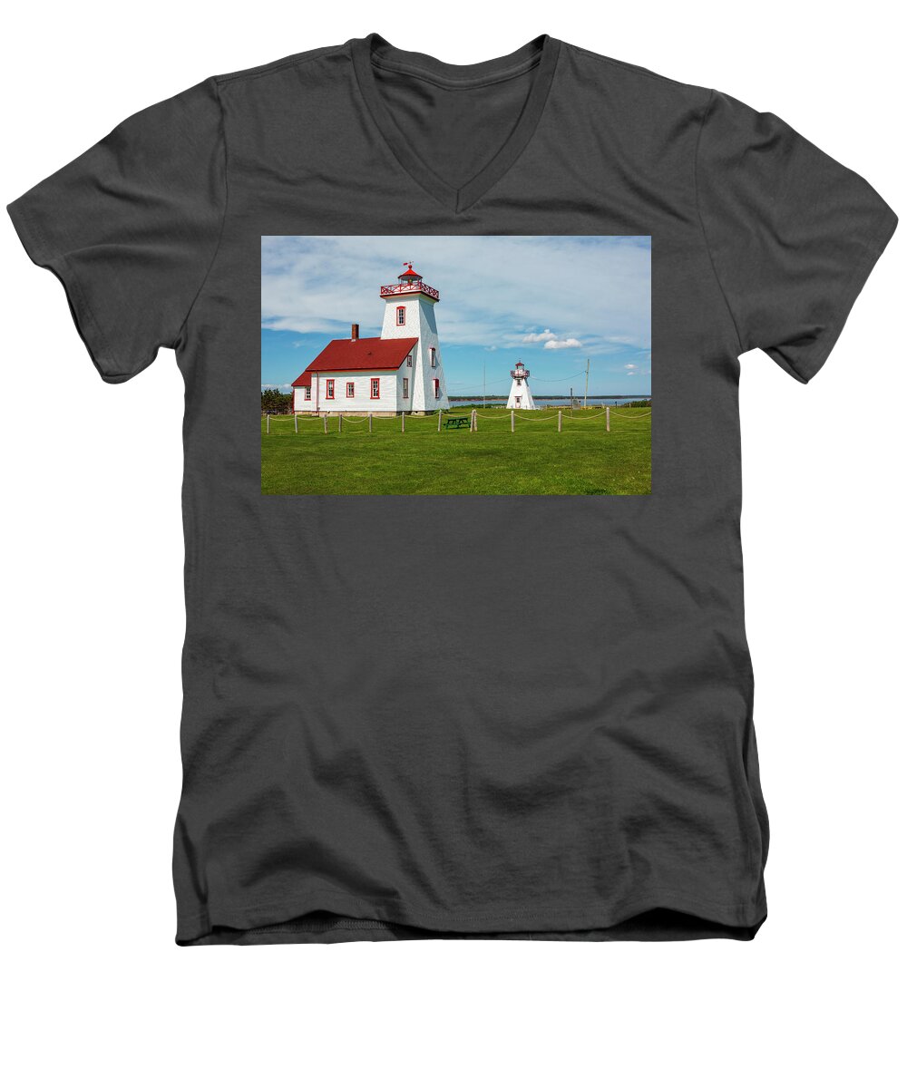 Lighthouse Men's V-Neck T-Shirt featuring the photograph Wood Islands Lighthouse by Eunice Gibb
