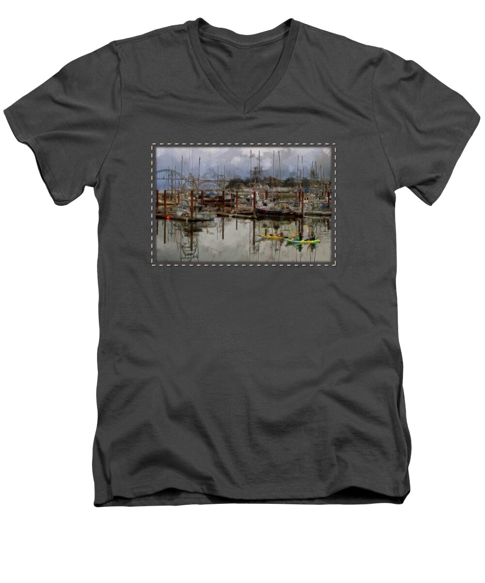Newport Men's V-Neck T-Shirt featuring the photograph Yaquina Bay Kayaking by Thom Zehrfeld