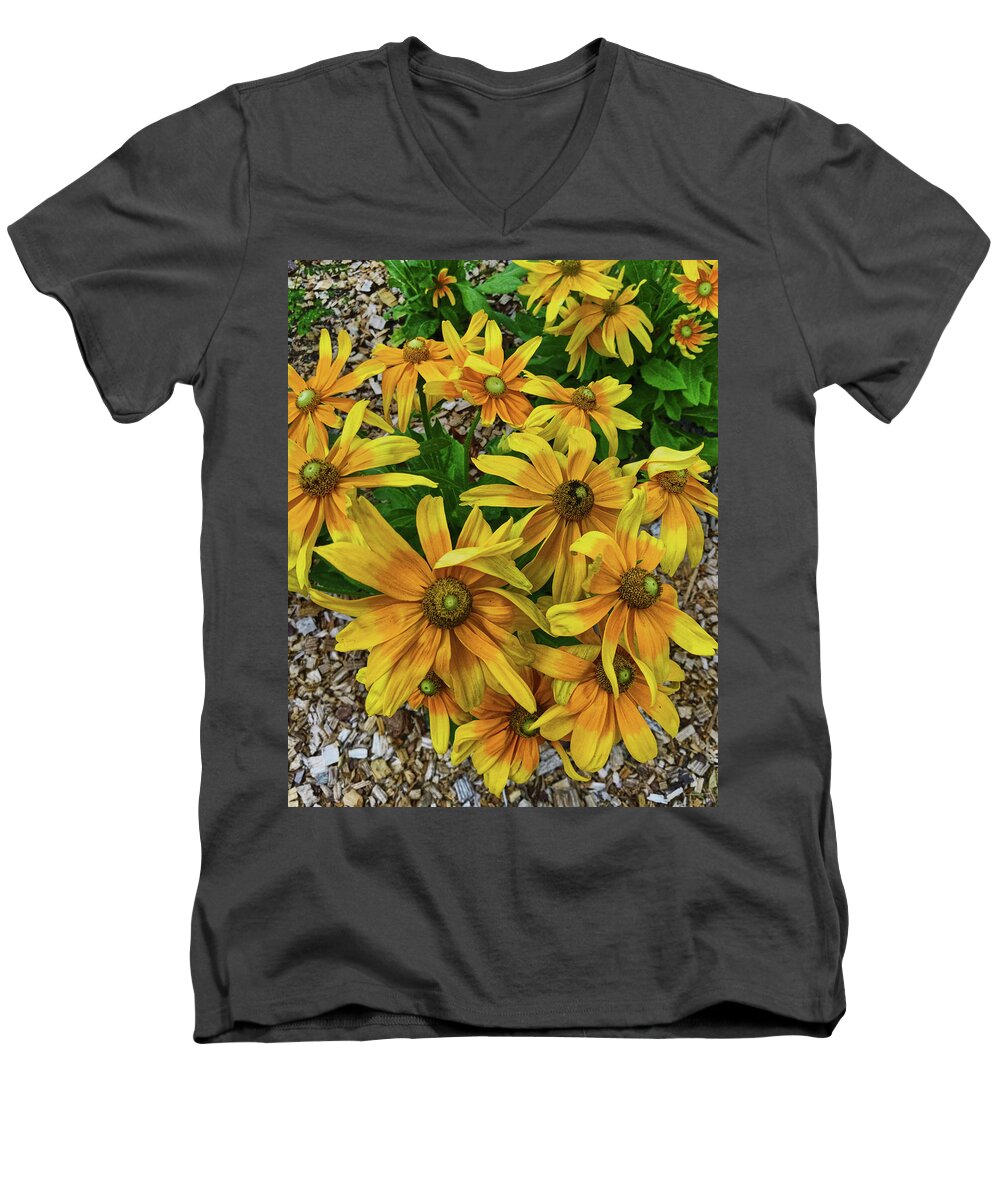 Flower Men's V-Neck T-Shirt featuring the photograph Yellow in Bloom by Portia Olaughlin