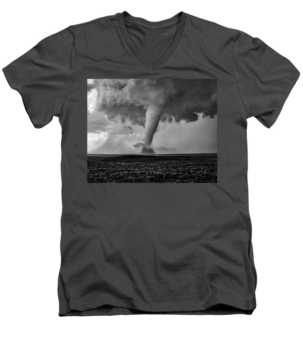 Tornado Men's V-Neck T-Shirt featuring the photograph Campo Tornado Black and White #1 by Ed Sweeney