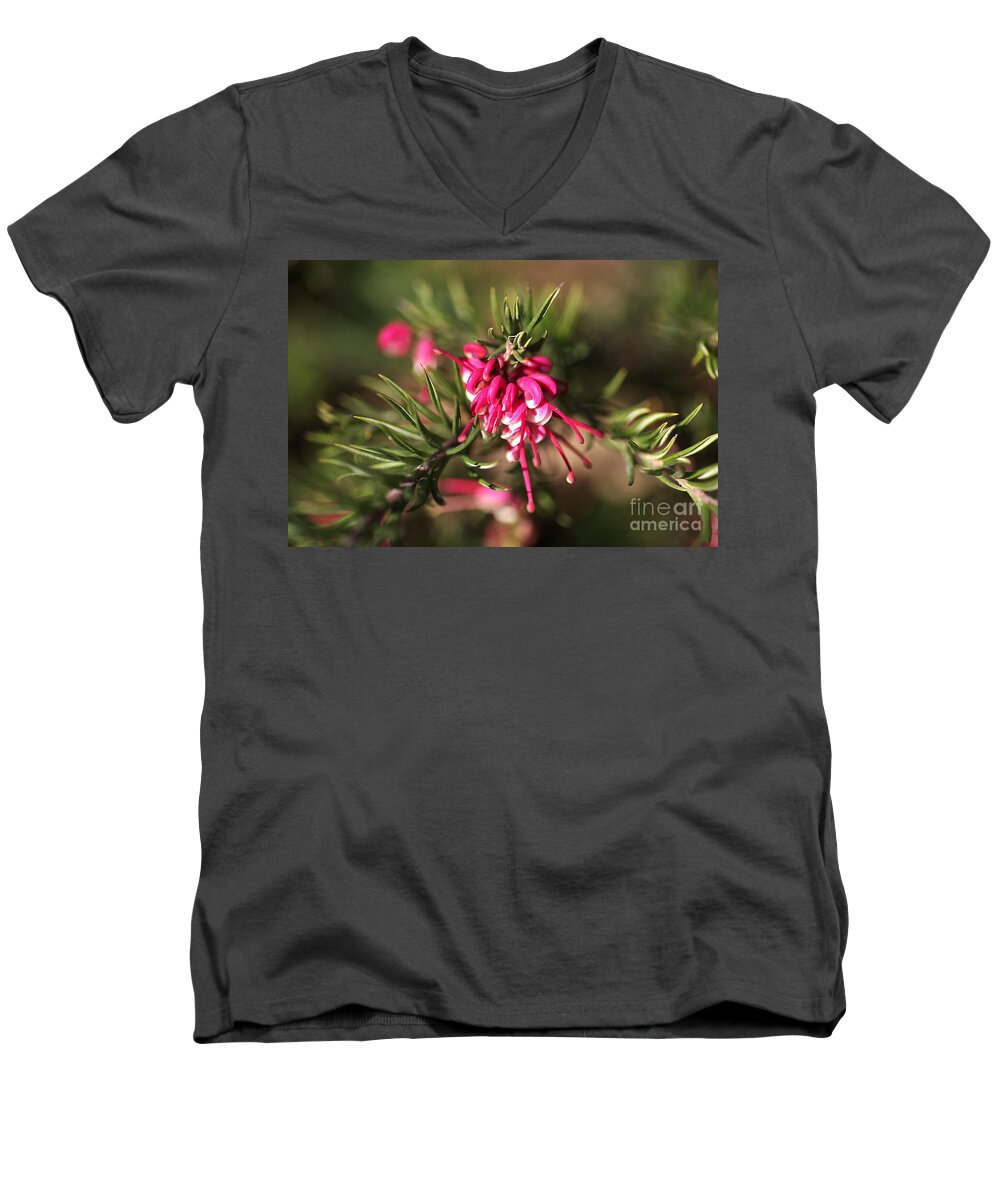 Floral Men's V-Neck T-Shirt featuring the photograph flower-grevillea-Australian native #1 by Joy Watson