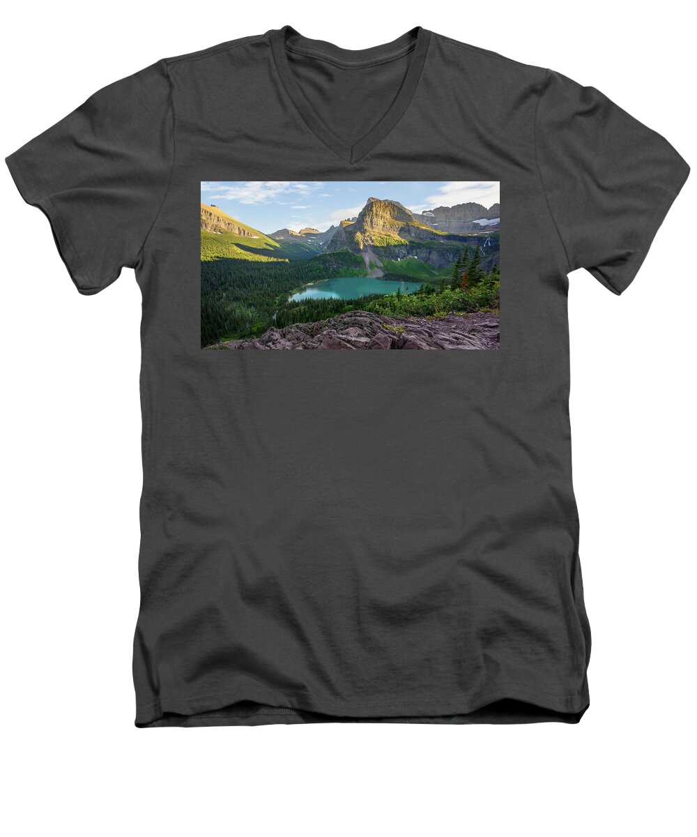 Glacier National Park Men's V-Neck T-Shirt featuring the photograph Grinnell Lake - Crown of the Continent by Robert Miller