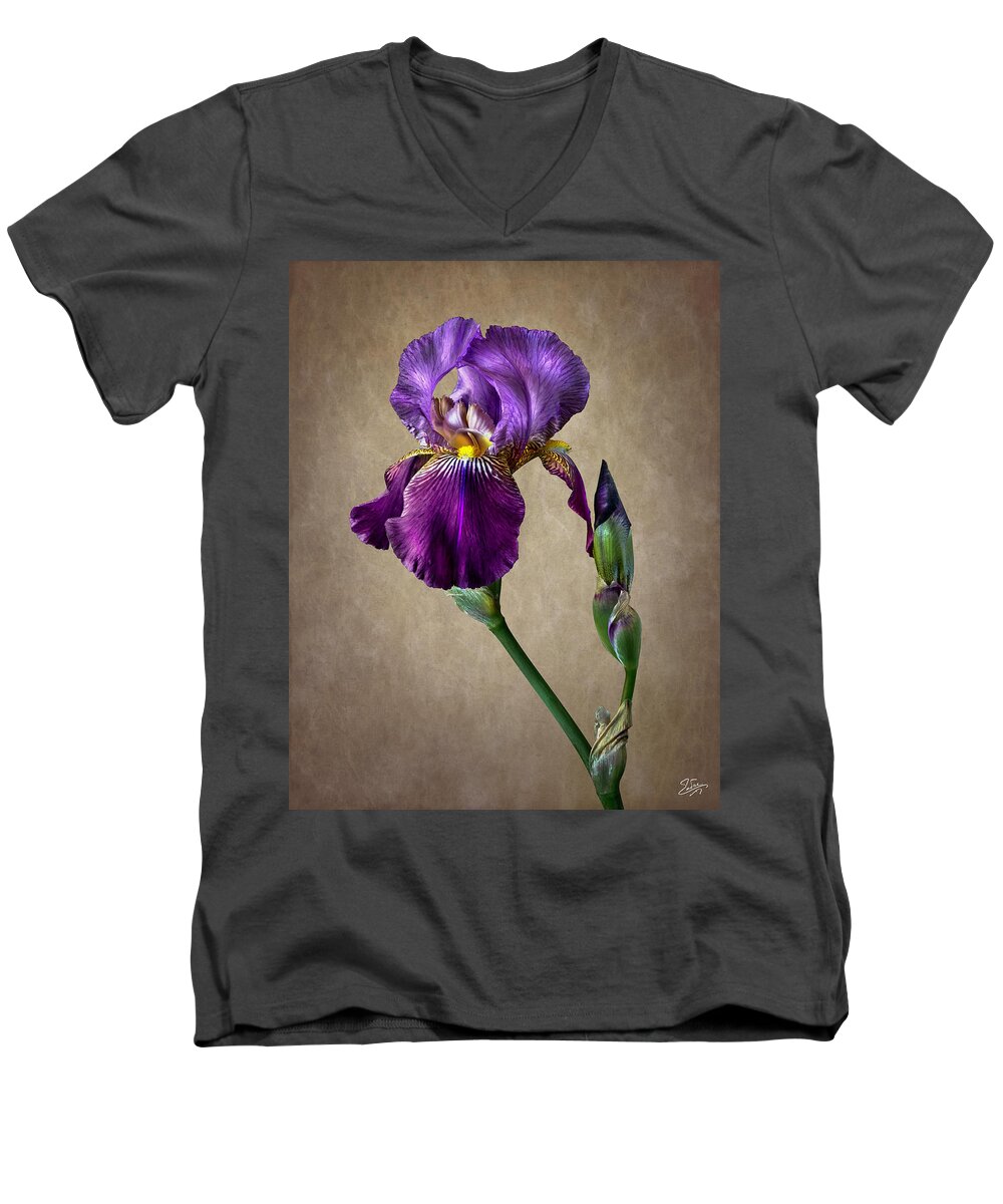 Iris Men's V-Neck T-Shirt featuring the photograph Purple iris #1 by Endre Balogh