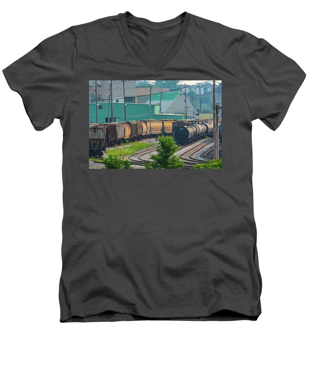 Transportation Men's V-Neck T-Shirt featuring the photograph Riding the Rails #1 by Stewart Helberg