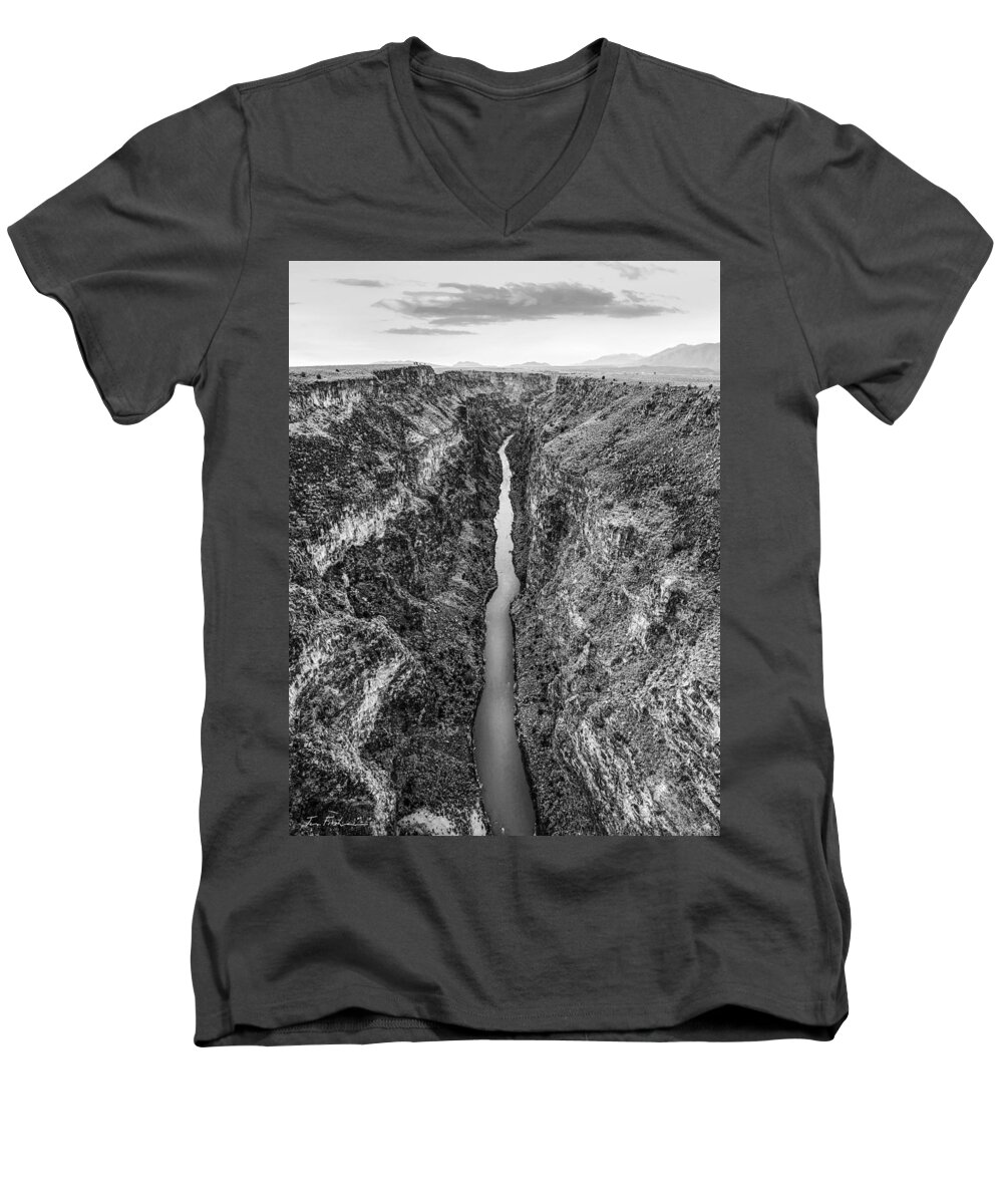 Landscape And Scenic Summer June July August America North Ameri Men's V-Neck T-Shirt featuring the photograph Rio Grand Gorge near Taos, Rio Grande del #1 by Tim Fitzharris
