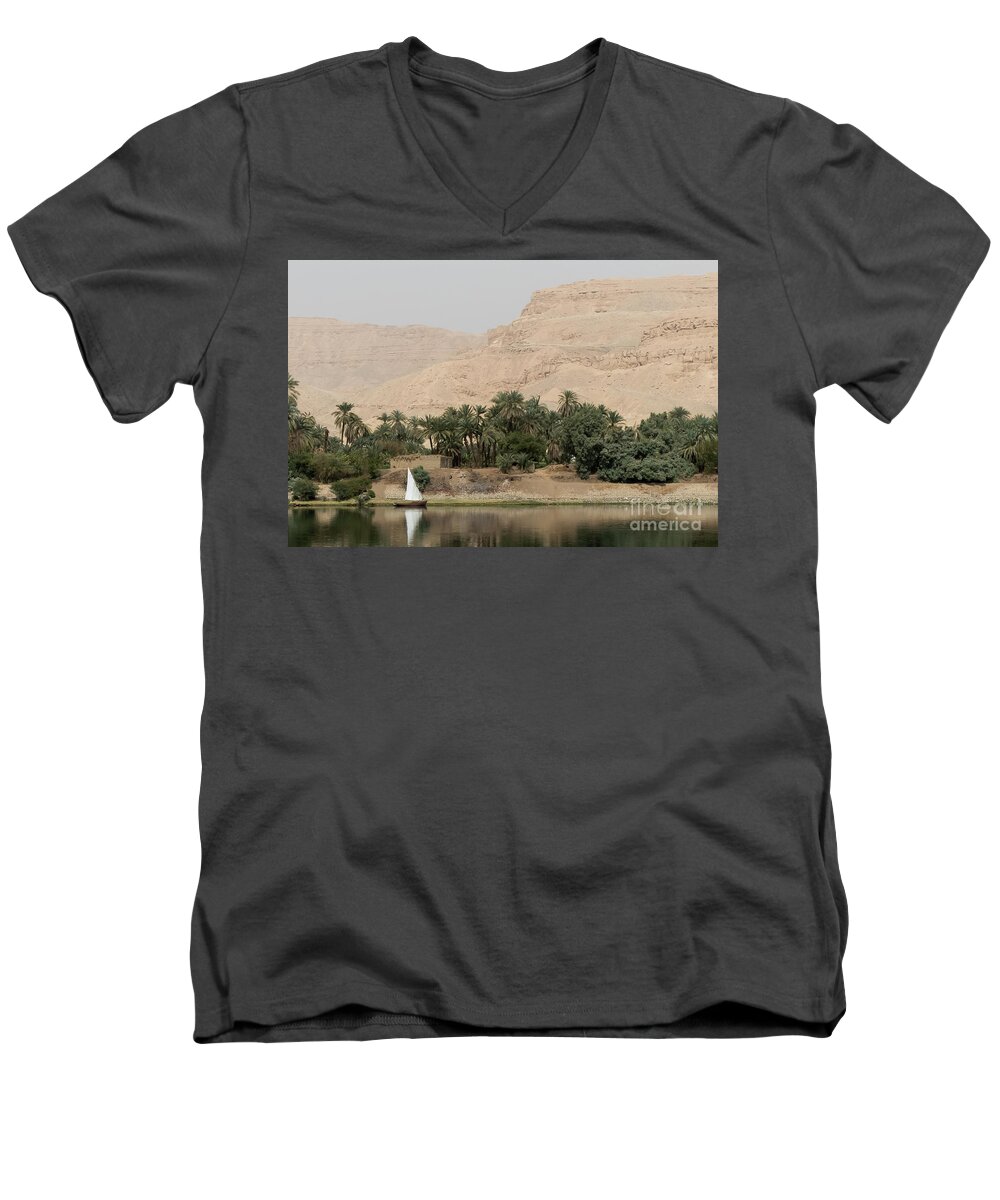 Africa Men's V-Neck T-Shirt featuring the photograph River Nile scenery #1 by Rod Jones