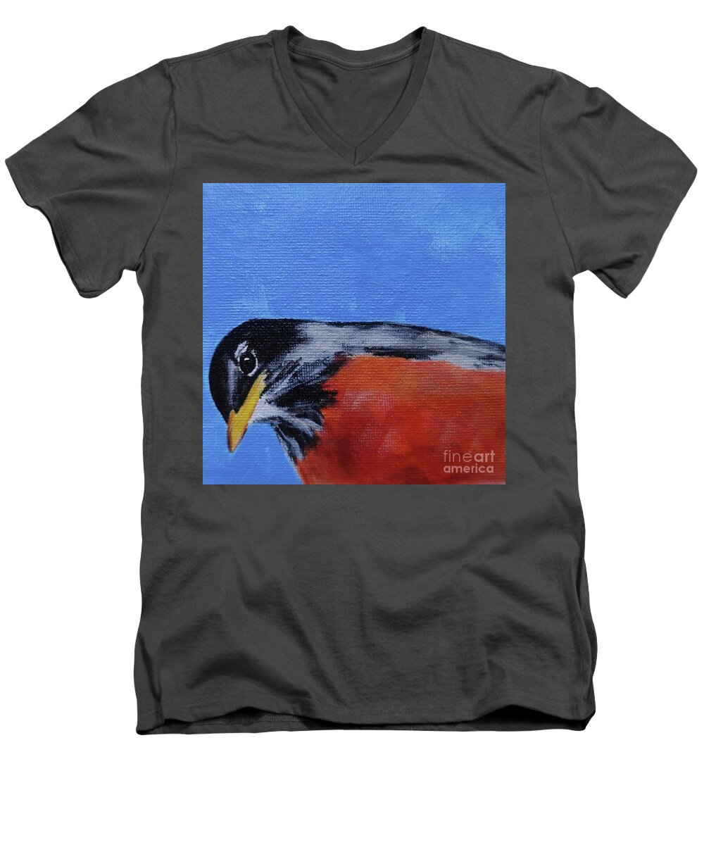 Robin Men's V-Neck T-Shirt featuring the painting Robin #2 by Lisa Dionne