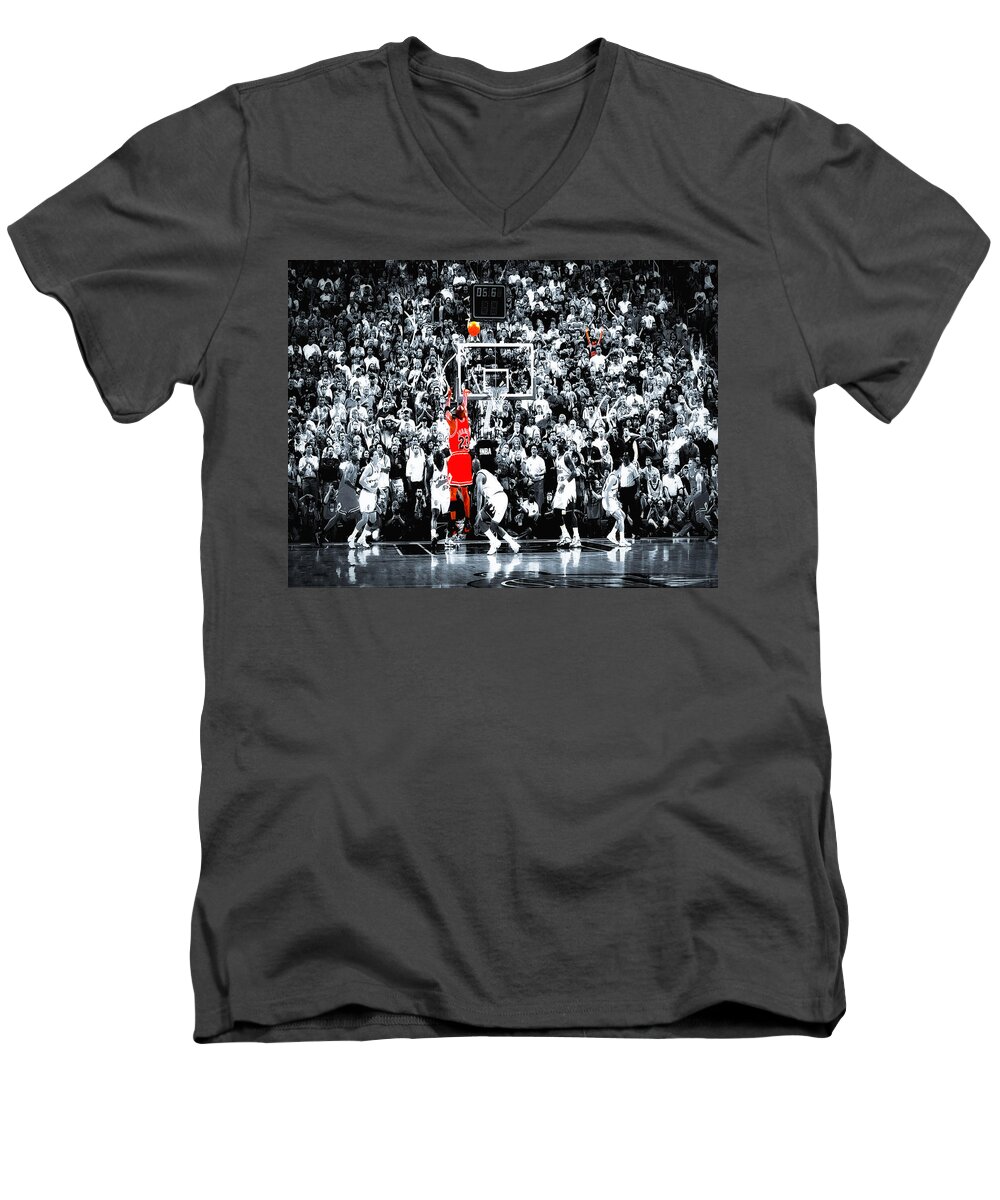 Michael Jordan Men's V-Neck T-Shirt featuring the photograph The Last Shot 23j #2 by Brian Reaves