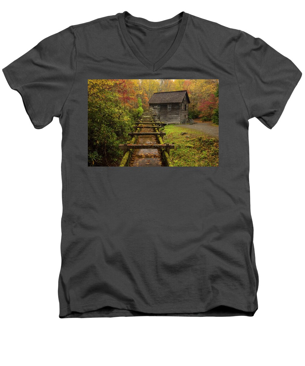 Fall Men's V-Neck T-Shirt featuring the photograph Fall at Mingus Mill by Doug McPherson