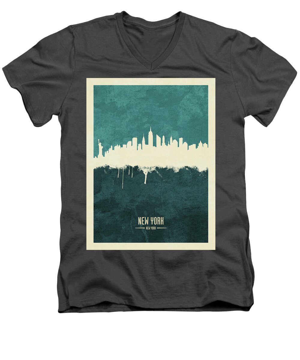 New York Men's V-Neck T-Shirt featuring the digital art New York City Skyline #17 by Michael Tompsett
