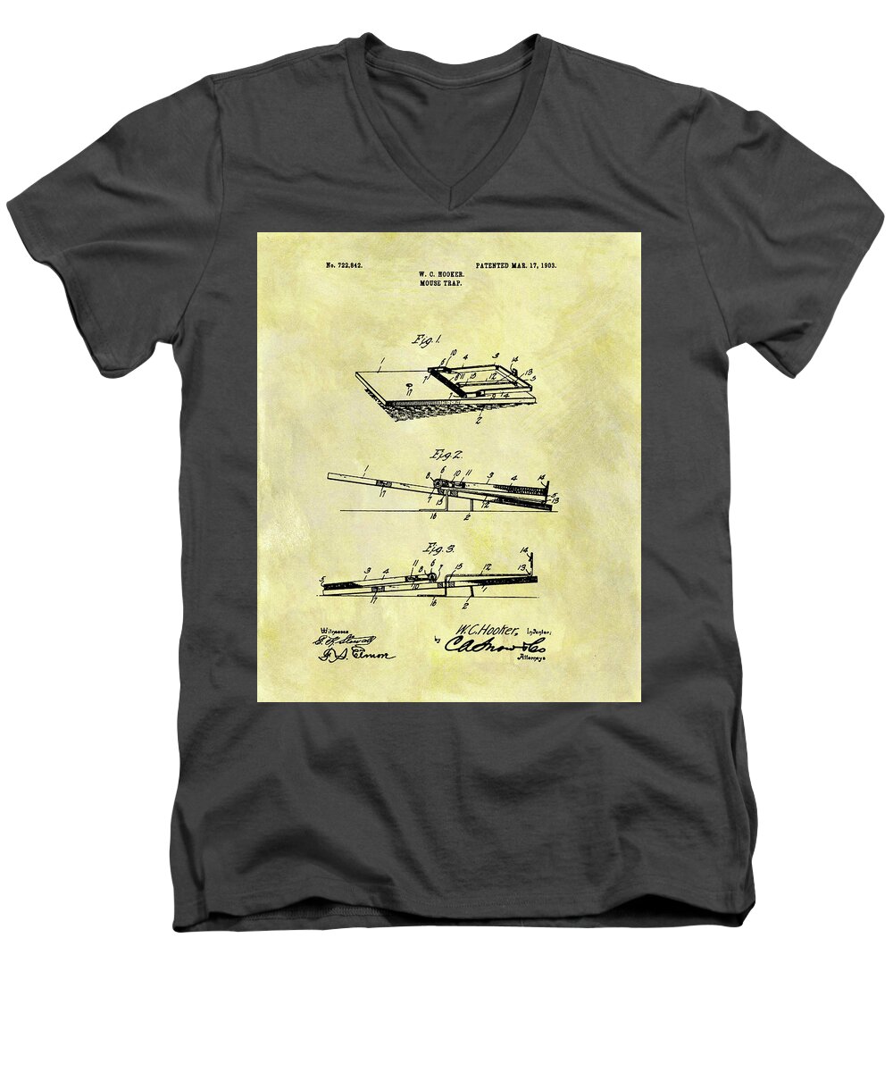 1903 Mouse Trap Patent Men's V-Neck T-Shirt featuring the drawing 1903 Mouse Trap Patent by Dan Sproul
