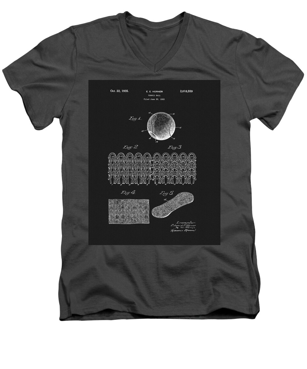 1935 Tennis Ball Patent Men's V-Neck T-Shirt featuring the drawing 1935 Tennis Ball Patent by Dan Sproul