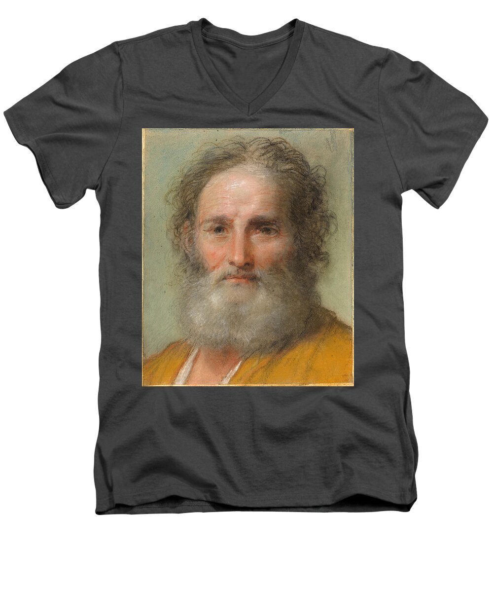 Benedetto Luti Men's V-Neck T-Shirt featuring the drawing Head of a Bearded Man #3 by Benedetto Luti