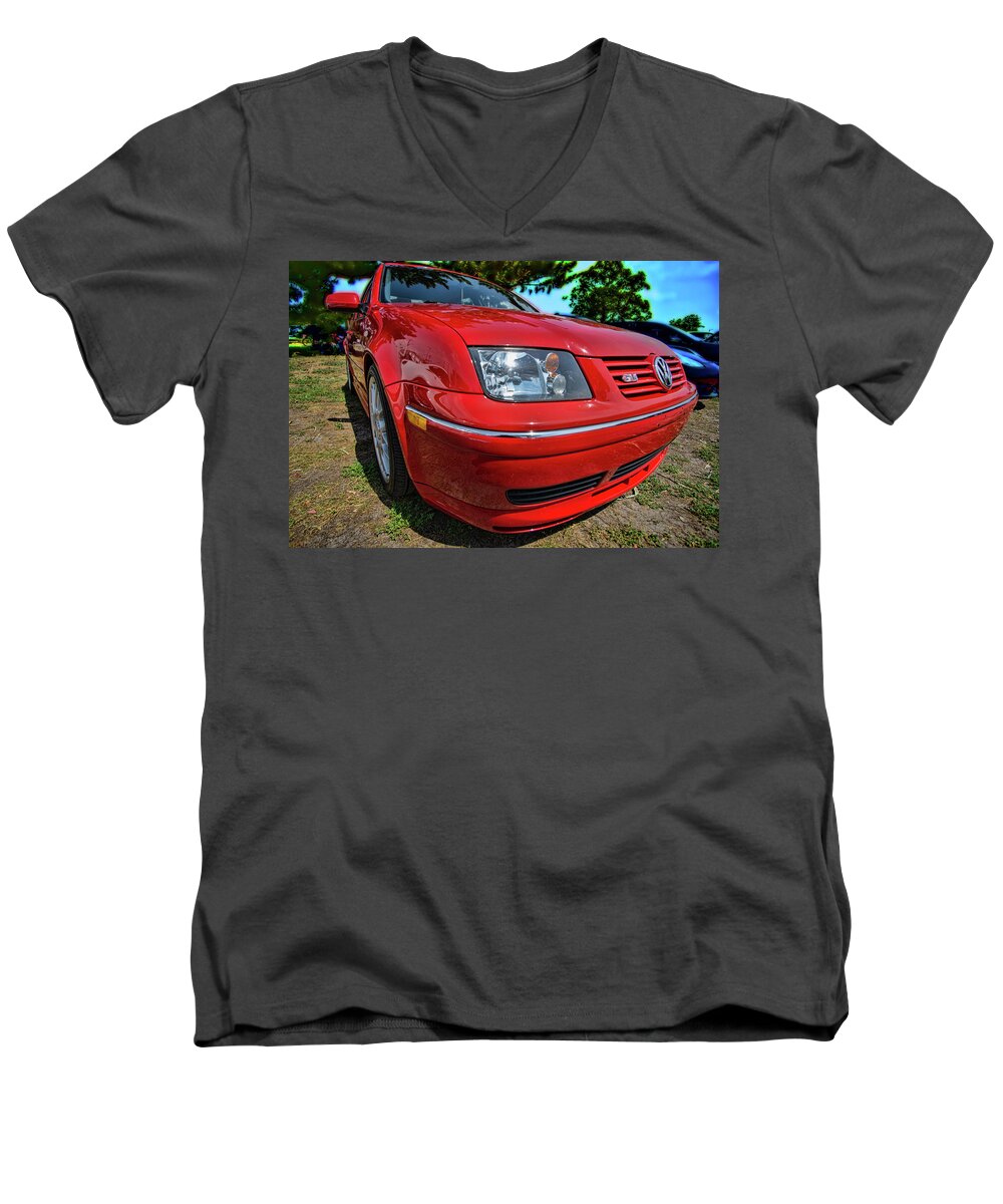 Vehicle Men's V-Neck T-Shirt featuring the photograph 2005 VW GLI front passenger view by Dan Adams